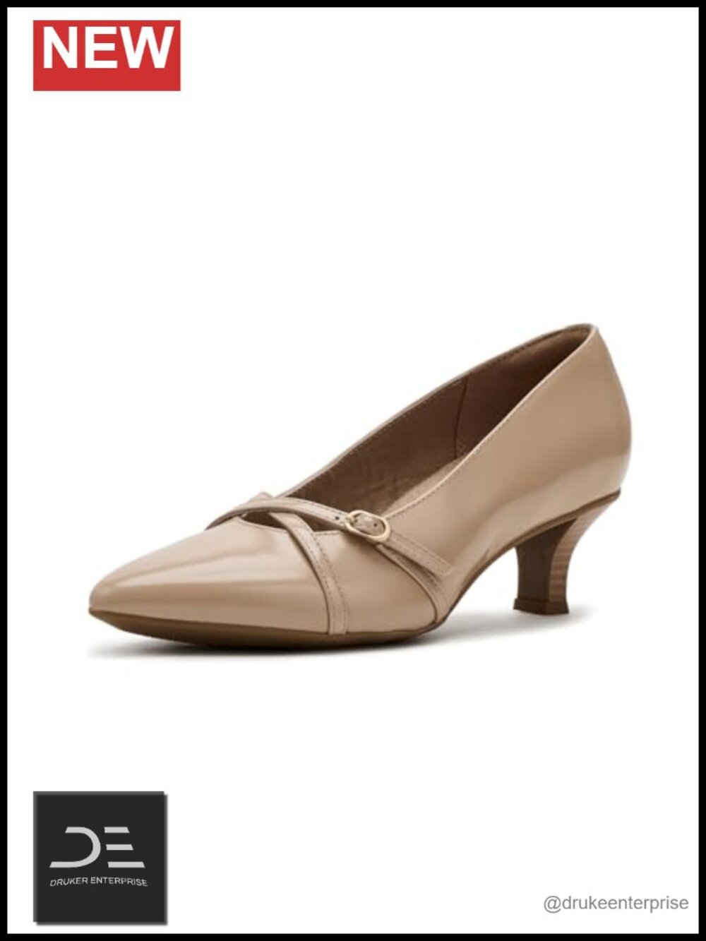 Clarks Women's Leather Kitten Heel Pumps with Buckle Strap